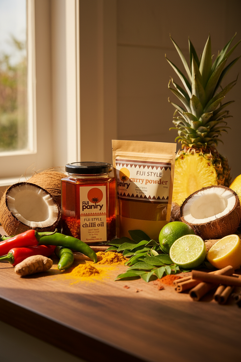 Fiji Pantry handcrafted chilli oil and Pacific pantry products